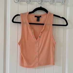 Orange Ribbed Cropped Tank Top